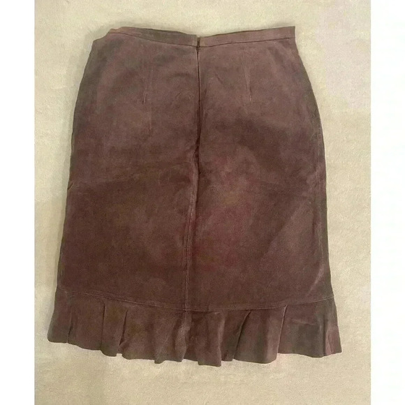 Vintage 100% Leather Suede Skirt 90s y2k Knee Ruffle Lined Slit GEORGIOU Studio - Picture 3 of 7